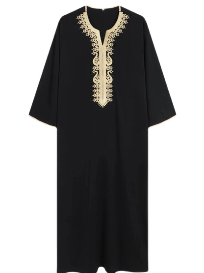2024 Traditional Embroidery Men's Moroccan short sleeve Thobe Jubba Kandora Dishdasha robe Islamic dress Ramadan abaya