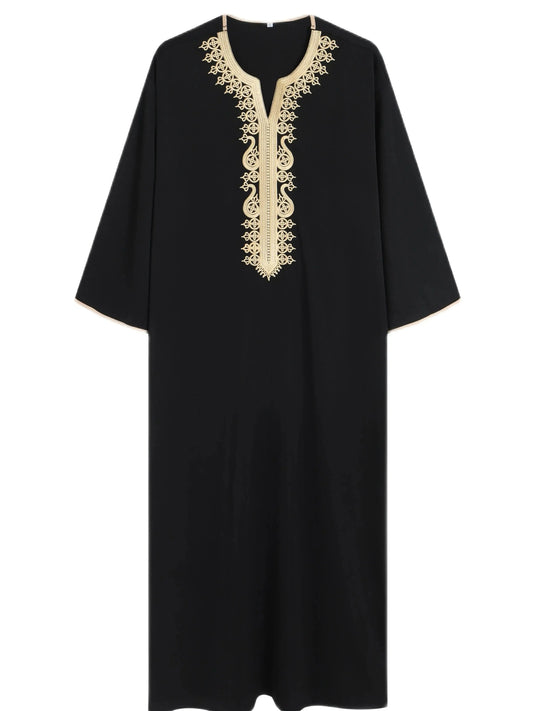 2024 Traditional Embroidery Men's Moroccan short sleeve Thobe Jubba Kandora Dishdasha robe Islamic dress Ramadan abaya