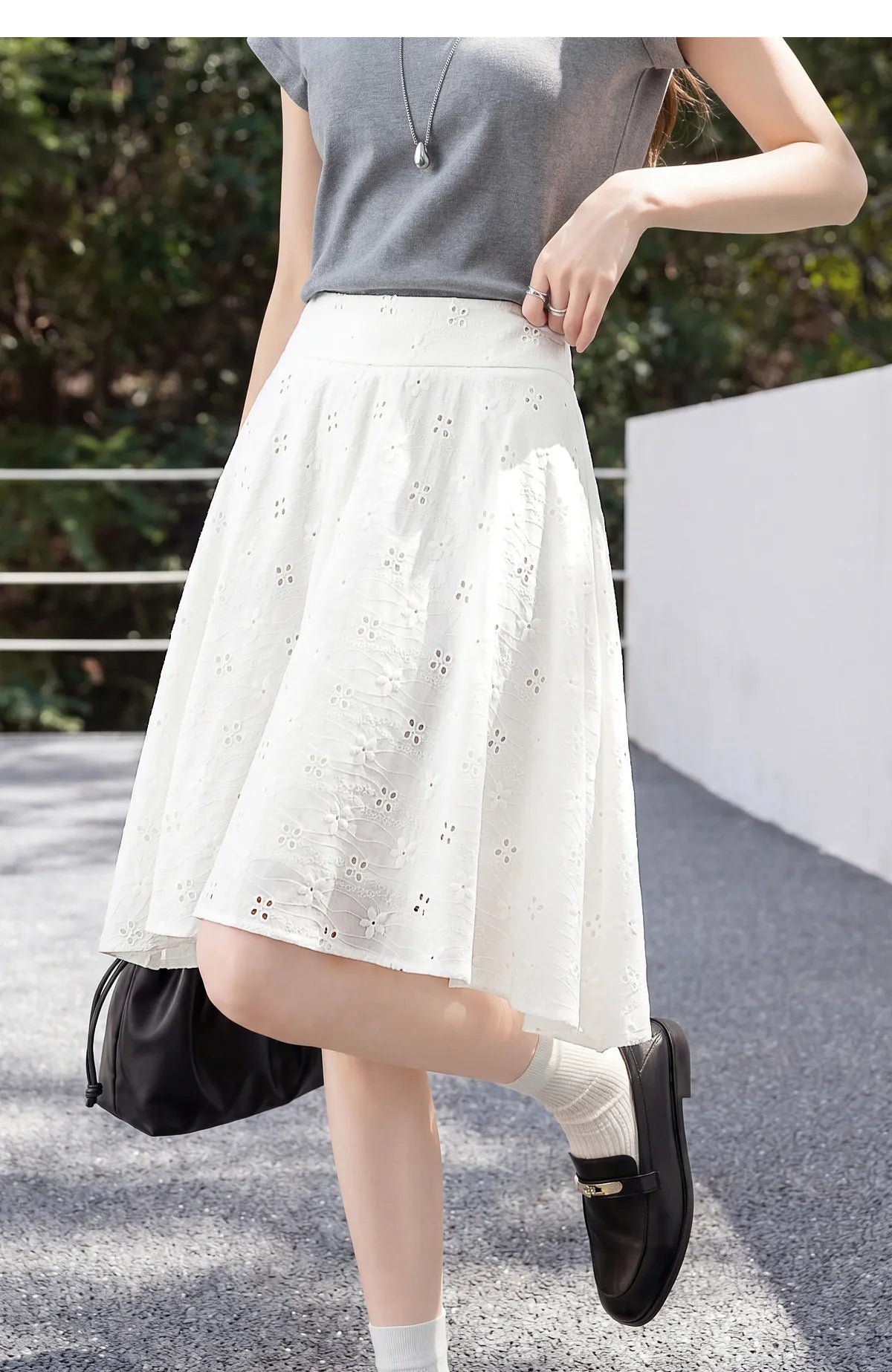 SENTUBILA Women's White Cotton Summer Skirt 2026 Woman Fashion Hollow Embroidery A-Line Short Skirt Female Clothes Q62QG7173