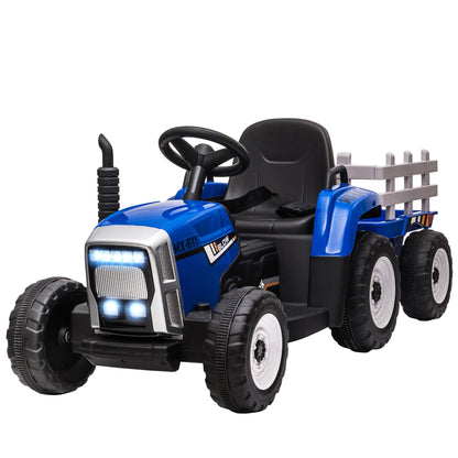 Children's Electric Car with Trailer, Remote Control, Child Control or Remote Control, Headlight, 3-6 Km/H, Size 136.5X50X52.5Cm, Load Capacity 30 Kg, Blue