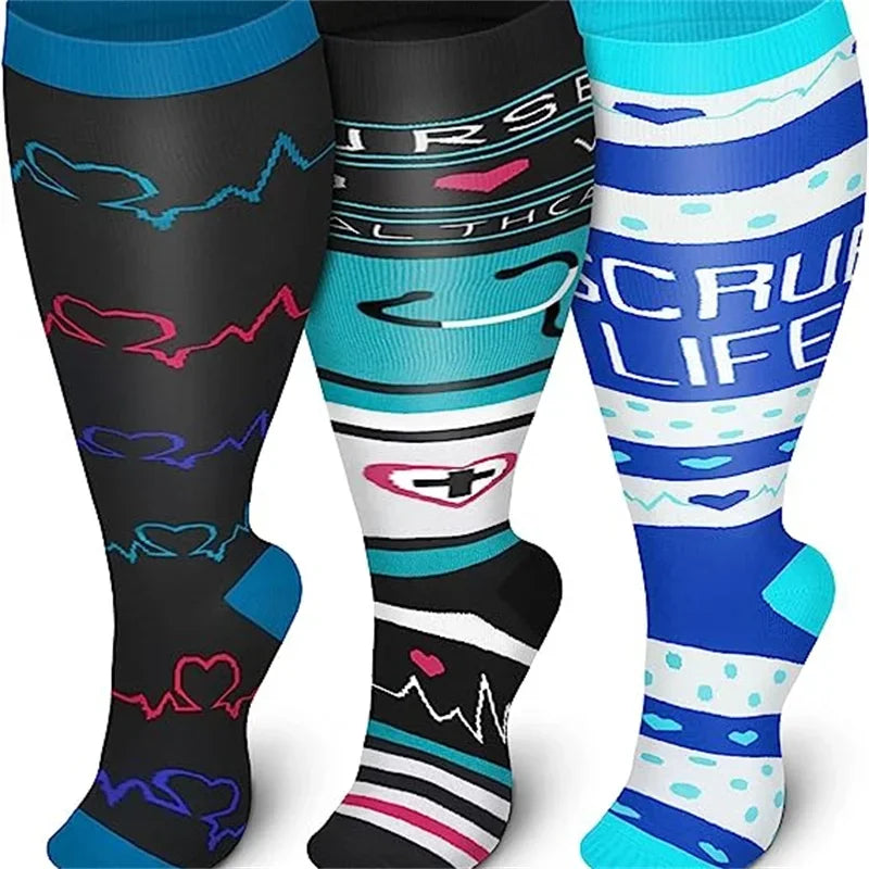 2XL-4XL Plus Size Compression Socks for Women Men 20-30 MMHg Wide Calf Extra Large Knee High Flight Sock for Circulation Support