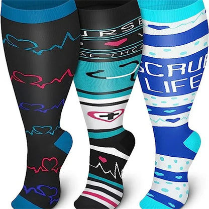 2XL-4XL Plus Size Compression Socks for Women Men 20-30 MMHg Wide Calf Extra Large Knee High Flight Sock for Circulation Support
