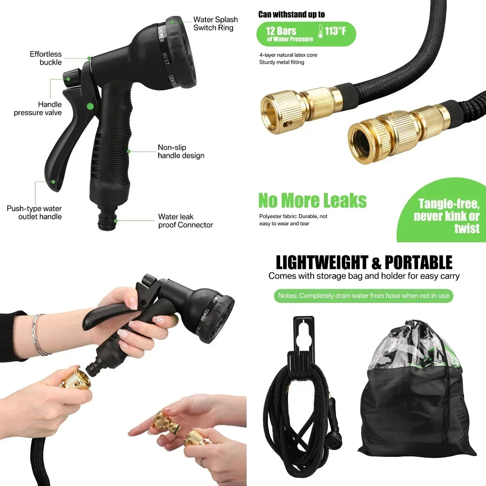 Garden Hoses 25-150ft Water Hose Expandable Flexible Garden Expanding Hoses 8 Function Nozzle Spray Wall Mountable Water Hose