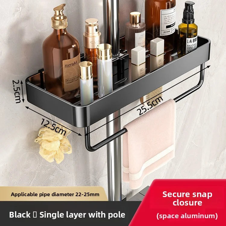 YM No-Drill Installation Bathroom Showerhead Storage Rack Tray Rain Shower Rod Holder Lift Bracket for Bathroom Organization