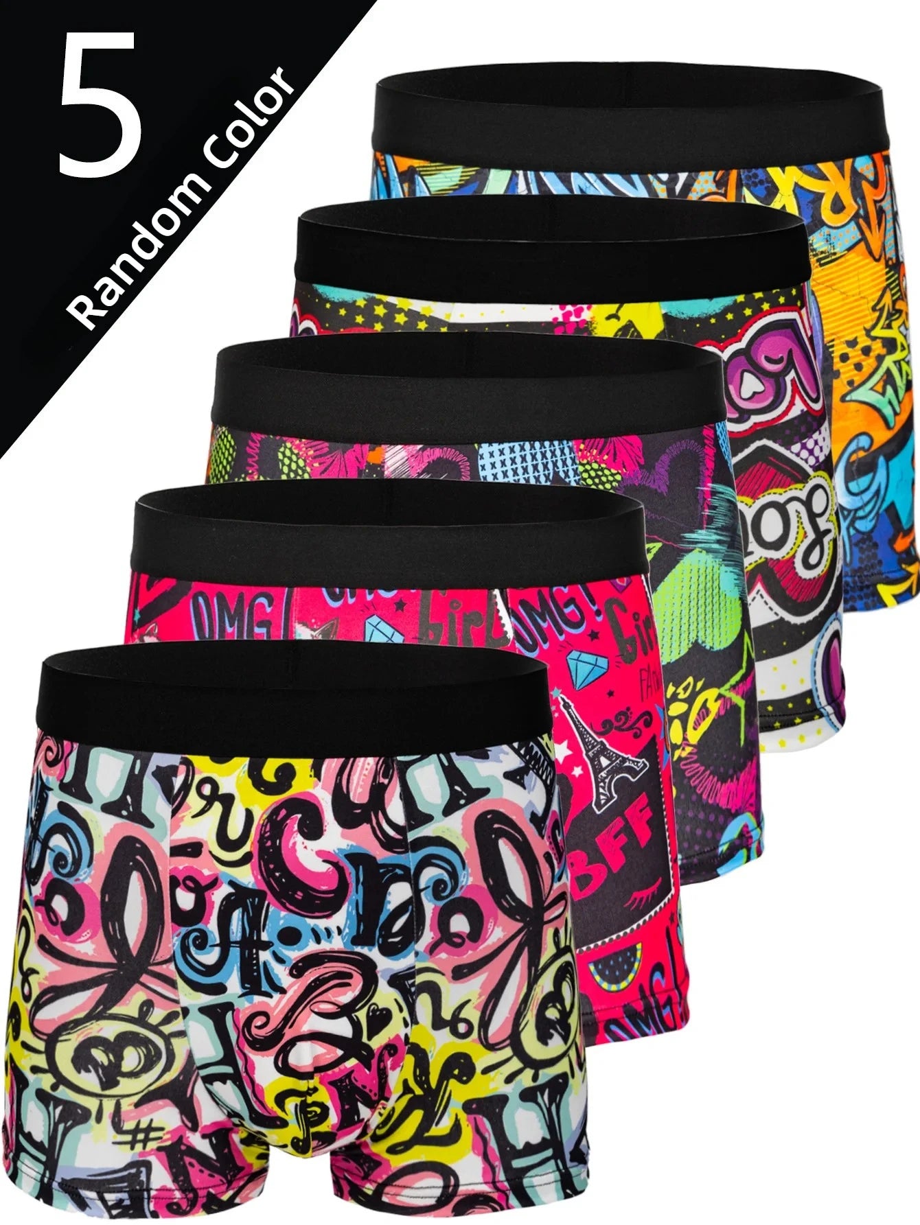 5-pack Fashionable Men's Boxer Shorts, Comfortable, Soft, Fashionable, Printed, Casual and Versatile Men's Underwear
