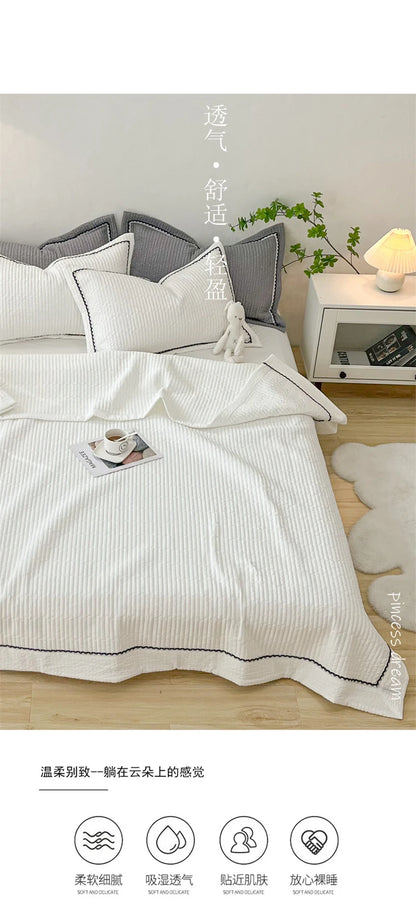 French Skin-friendly Spring Summer Blanket Set Elegance Princess Bubble Yarn Quilted Duvet Lightweight Air Conditioning Quilt