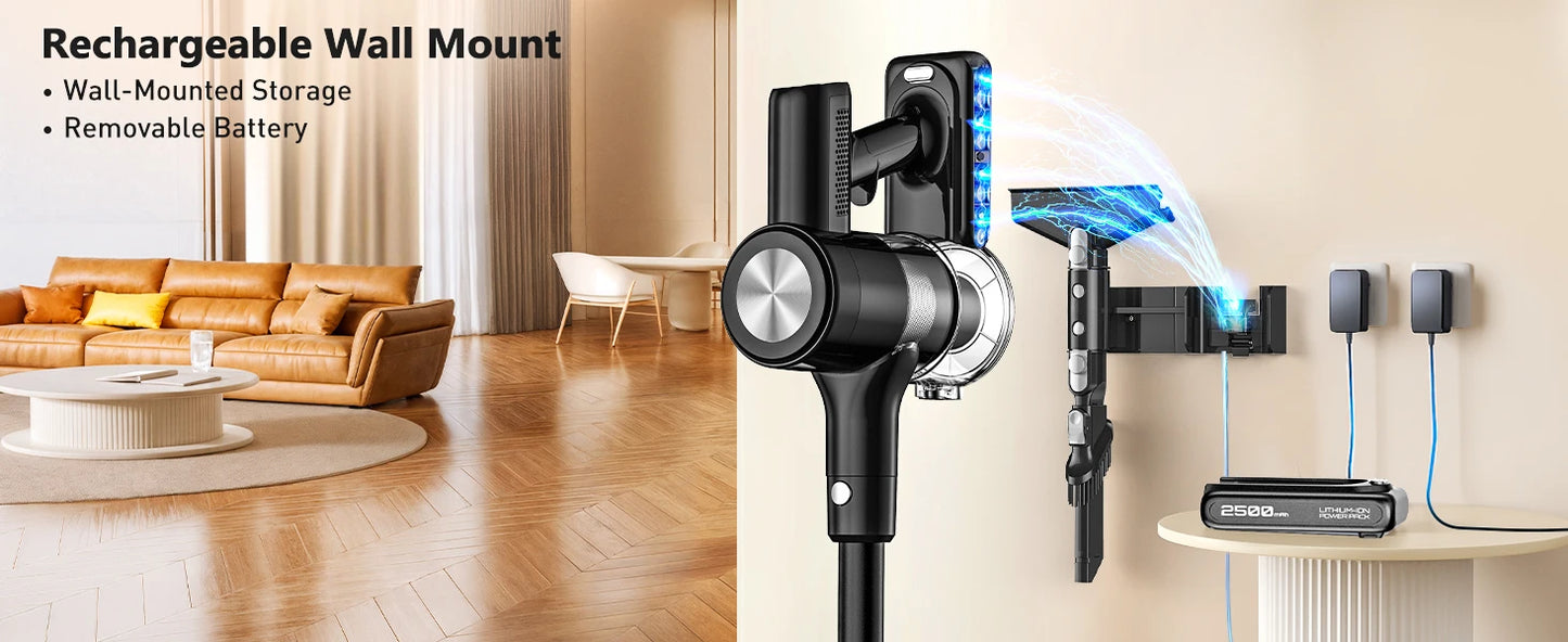 Cordless Vacuum Cleaner, 55Kpa/55min Self-Standing Powerful Stick Lightweight Vacuum Cleaner for Home Pet Hair/Hard Floor/Carpet