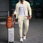 Autumn Winter Men's Casual Blazer Set New Fashion Waffle Baseball Suit Round Neck Pocket Zipper Long Sleeve Trousers Two-Piece S