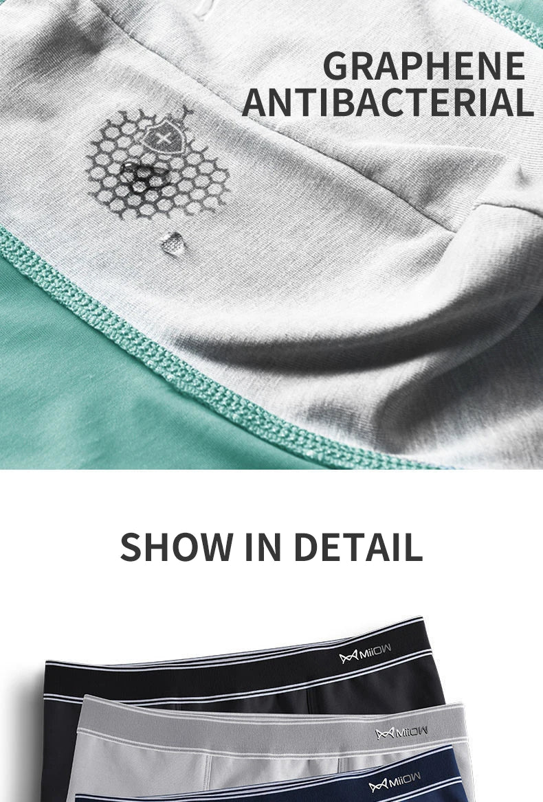 MiiOW 3Pcs Cotton Mens Panties Men's Underwear Breathable Man Boxershorts Graphene Antibacterial Men Underpants Men Boxer Trunks