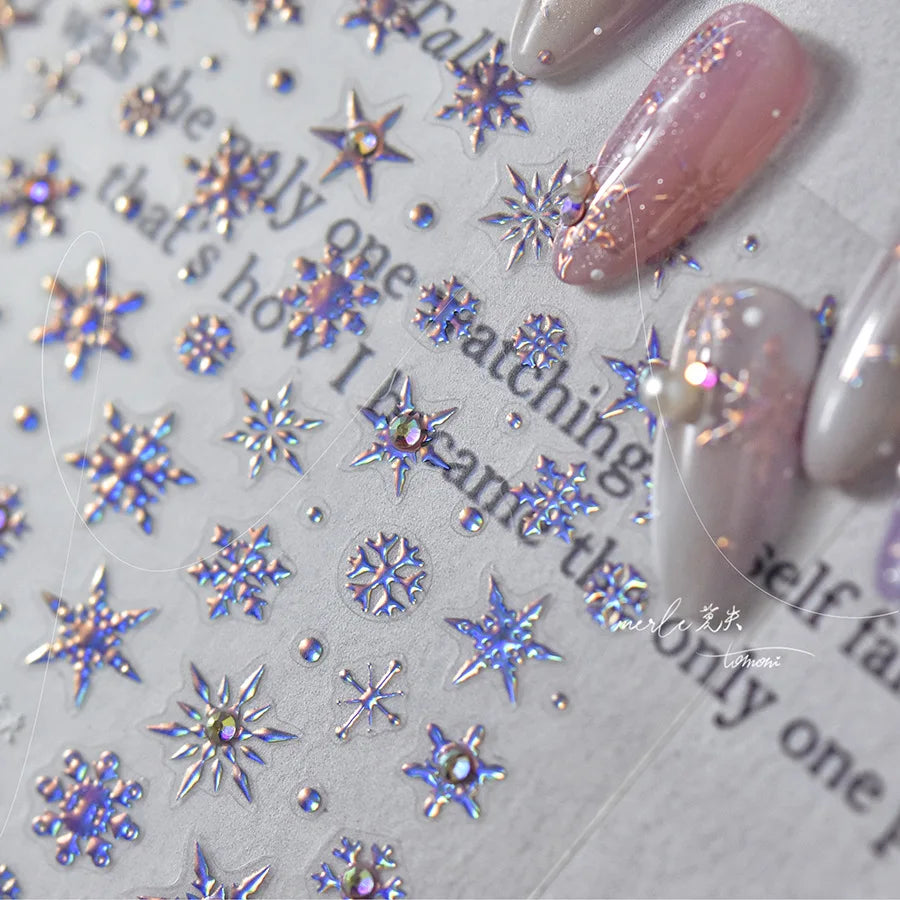 5D Laser Christmas Nail Stickers Crystal Diamond Nail Stickers Retro Gilded Snowflakes Self Adhesive Nail Art Decoration Sticker