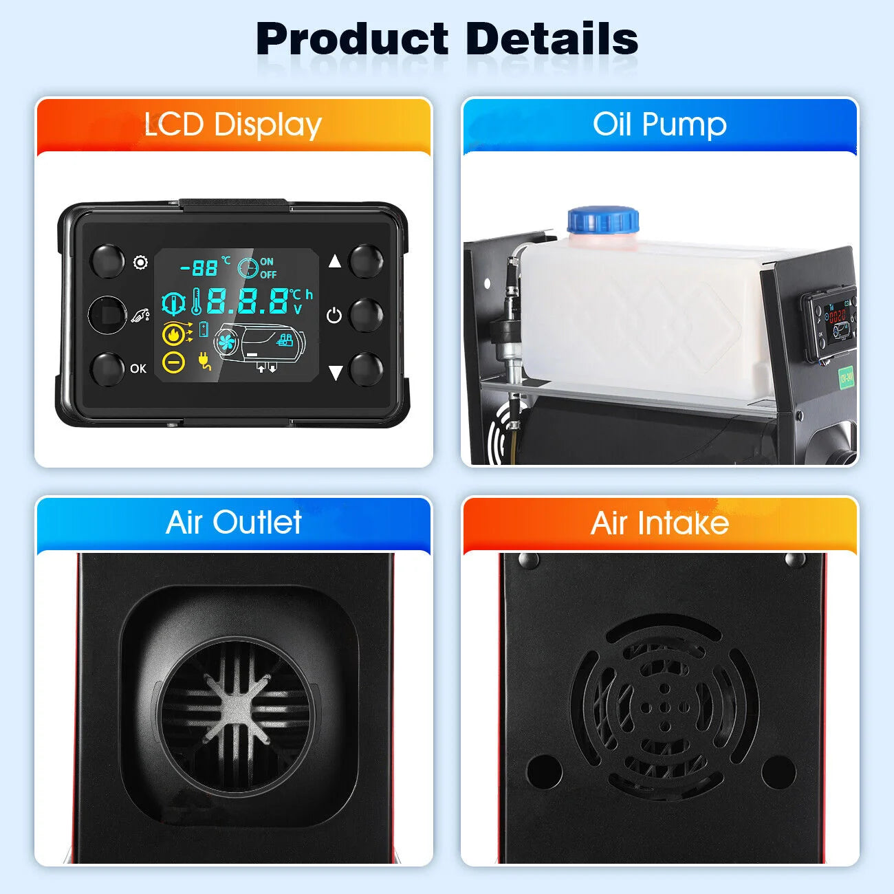 Diesel Heater 5-8KW 12V-24V All in One Car Diesel Air Heater Muffler Remote Control Fast Heating Defrost Defog for Campers Truck