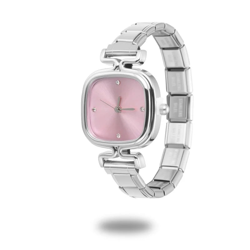 Fashion High Quality Men Women's Stainless Steel Square Round Shiny Zircon Watch Bracelet For Friend Birthday DIY Jewelry Gift