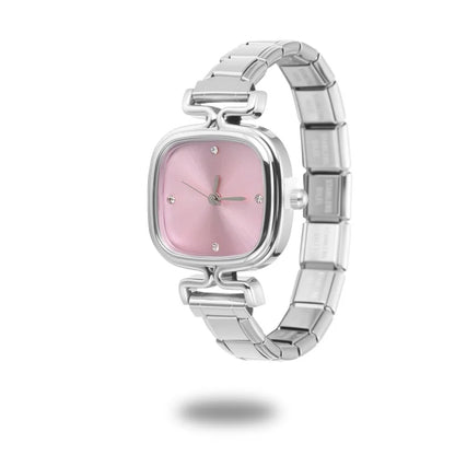 Fashion High Quality Men Women's Stainless Steel Square Round Shiny Zircon Watch Bracelet For Friend Birthday DIY Jewelry Gift