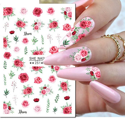 3d Nail Art Decals Spring Booming Violets Lavenders Purple Blue Pink Flowers Butterflys Stickers Decoration For Nail Tips Beauty