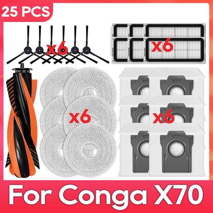 Fit For ( Conga X70 / Deerma X80 ) Replacement Parts Accessories Main Side Brush HEPA Filter Mop Pad Dust Bag