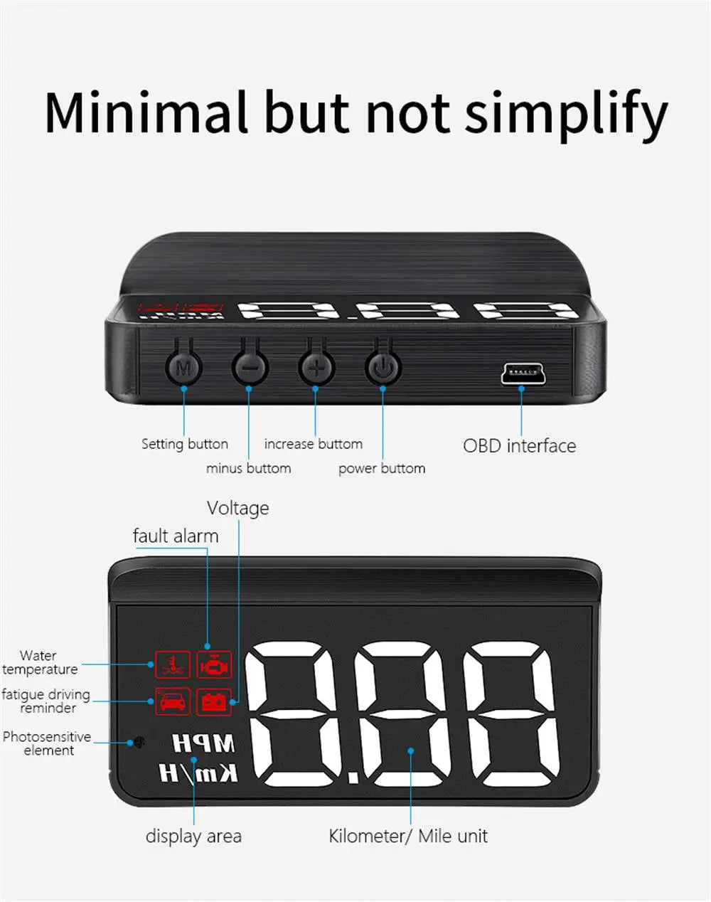 M3 HUD Obd2 Display On-board Computer Car Head-up display Windshield Big Font projection E-OBD and GPS Suitable for All Cars M1