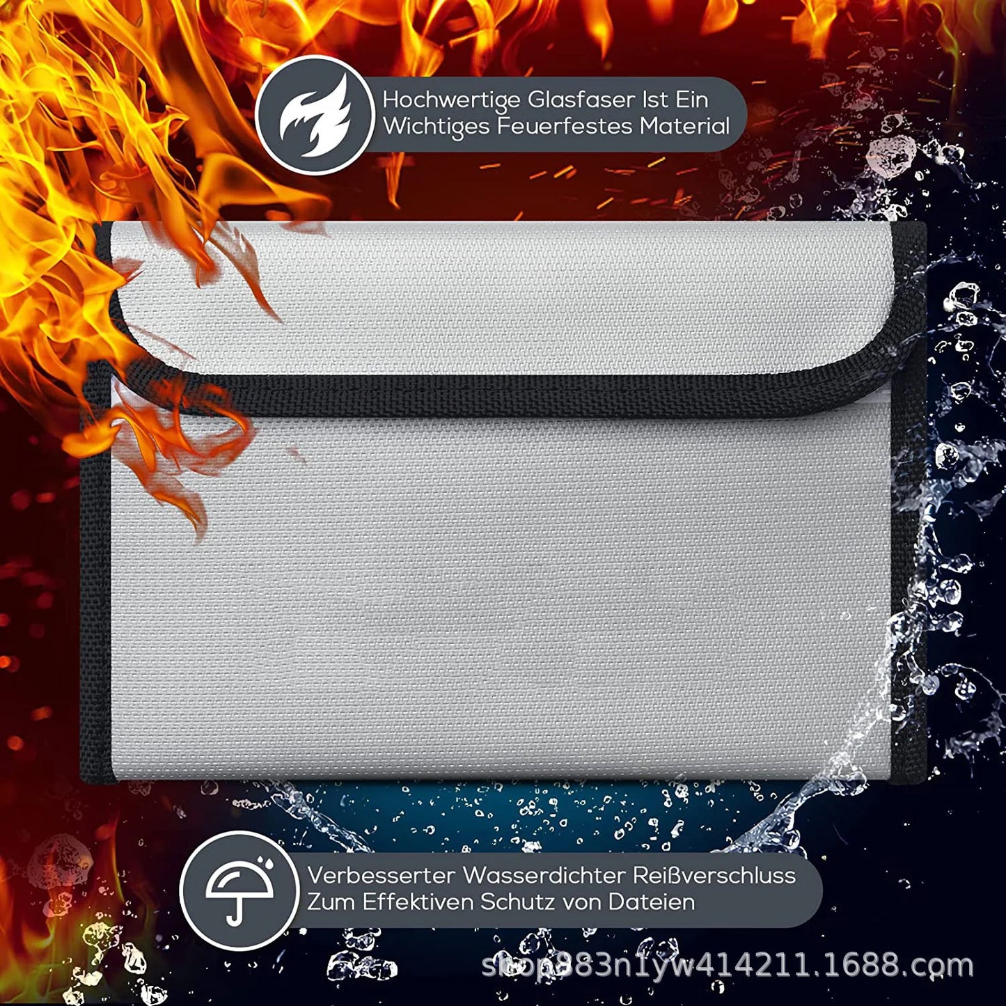 Bisofice Fireproof Document Bag Zipper Closure Cash Safe Storage Waterproof Pouch with Sticky Strip for Certificates Money Cards