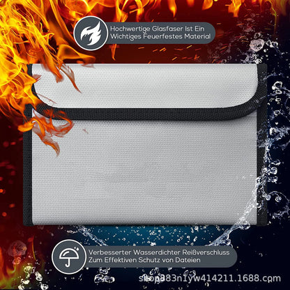 Bisofice Fireproof Document Bag Zipper Closure Cash Safe Storage Waterproof Pouch with Sticky Strip for Certificates Money Cards