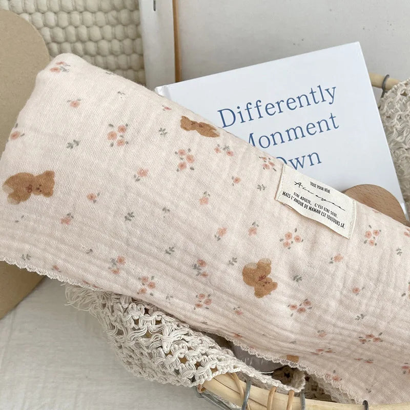 Baby Blanket Floral Soft Cotton Muslin Newborn Swaddle Wrap Receiving Blanket Quick Dry Bath Towel Baby Stroller Cover