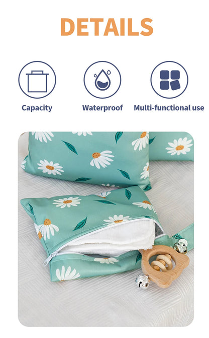 Elinfant 3PCS Portable Wet Dry Bag For Swimsuits,Waterproof Diaper Bags For Cloth Diapers,Washable Reusable Storage Bag