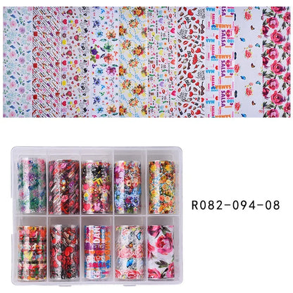 10 Patterns New Metal Nail Foils for Transfer Paper Stickers Floral Chameleon Nails Wraps DIY Water Marble Nail Art Decorations