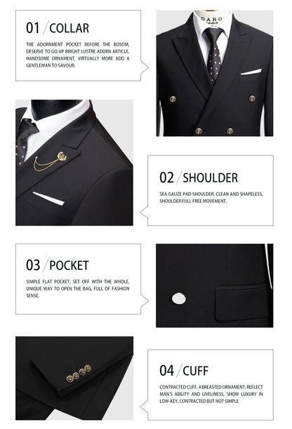 DAROuomo 2026 Men's Slim Fit Formal Business Suit 2Pcs Set - DR8211 (Jacket + Pants) for Work Wear