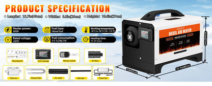 8kW 110V Diesel Heater – Portable Diesel Air Heater with Remote Control, Large LCD Screen, Smart Remote Control, Adjustable Temperature (18–40°C), for RVs, Yachts and Trucks (White)