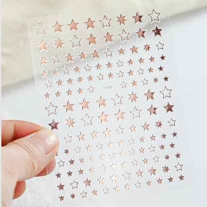 Black White Star 3D Nail Art Sticker Y2K Pentagram Self-Adhesive Decals Laser Shiny Glitters Starlight Manicure Ornaments Slider