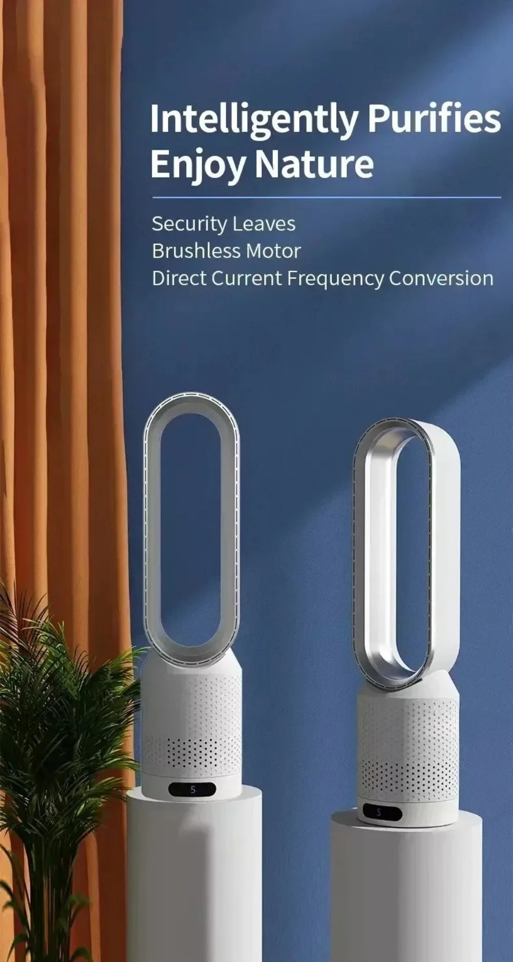 Smart Bladeless Fan with Remote Control 8 Wind Speeds Intelligent Timing 90° Oscillation Quiet Air Cooler for Home Bedroom