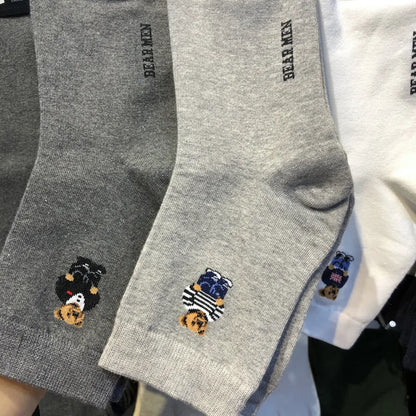 Good Quality Cartoon Gentleman Bear Men's Socks Cotton Harajuku Style Sport Boys Skateboard Novelty Breathable  Christmas Gifts