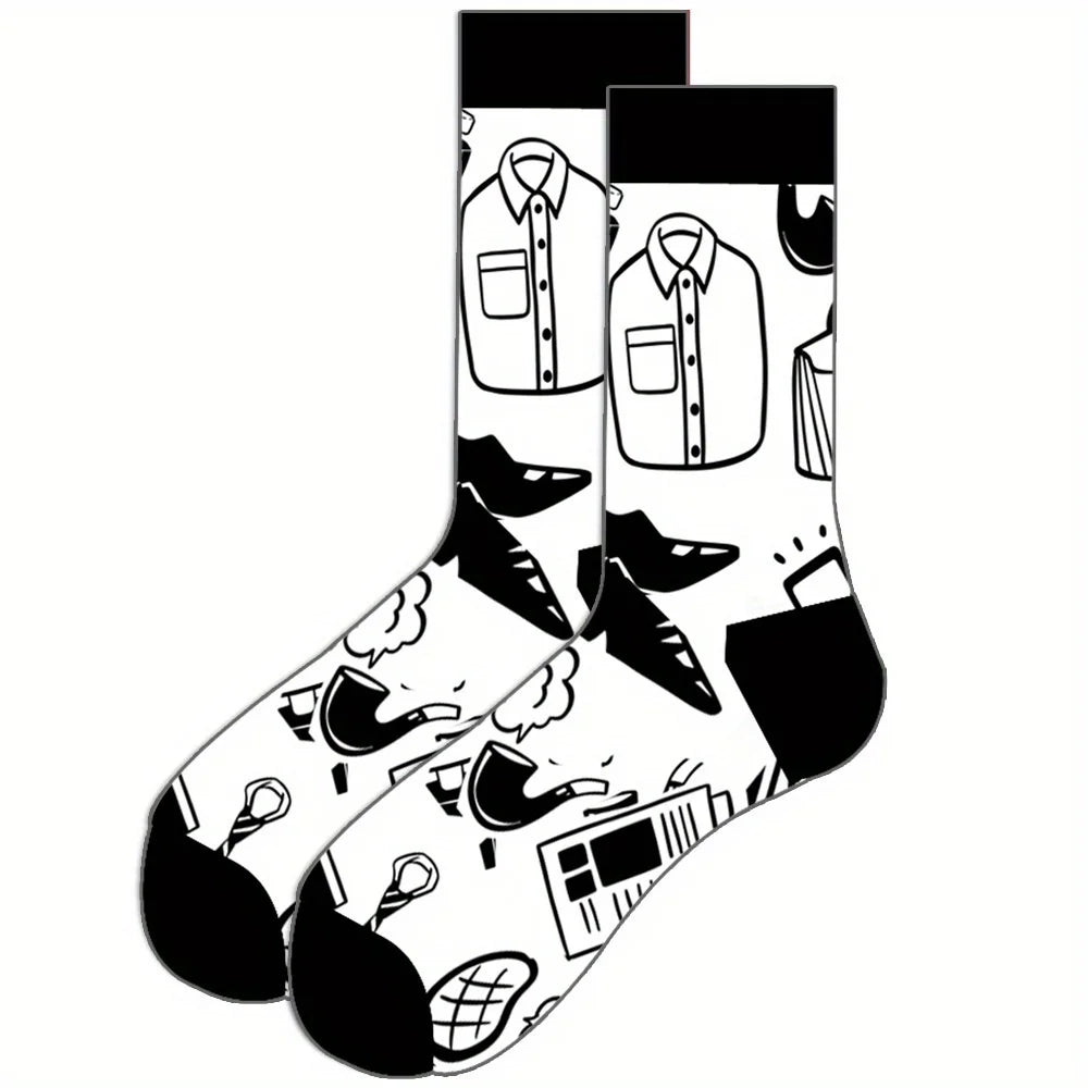 1 pair of men's cartoon printed tool pattern with unique and personalized long socks men  socks