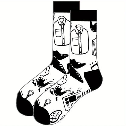 1 pair of men's cartoon printed tool pattern with unique and personalized long socks men  socks
