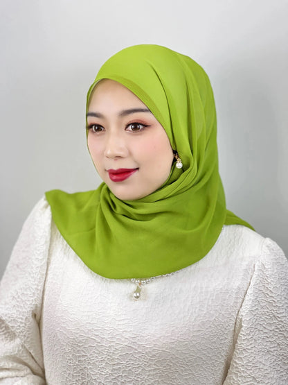 Muslim Hijab Arab Turkish Hijab with Zipper Chiffon Scarf Women's Fashion Plain Hijab Wrap Solid Color Shawl Headscaf 71x180cm