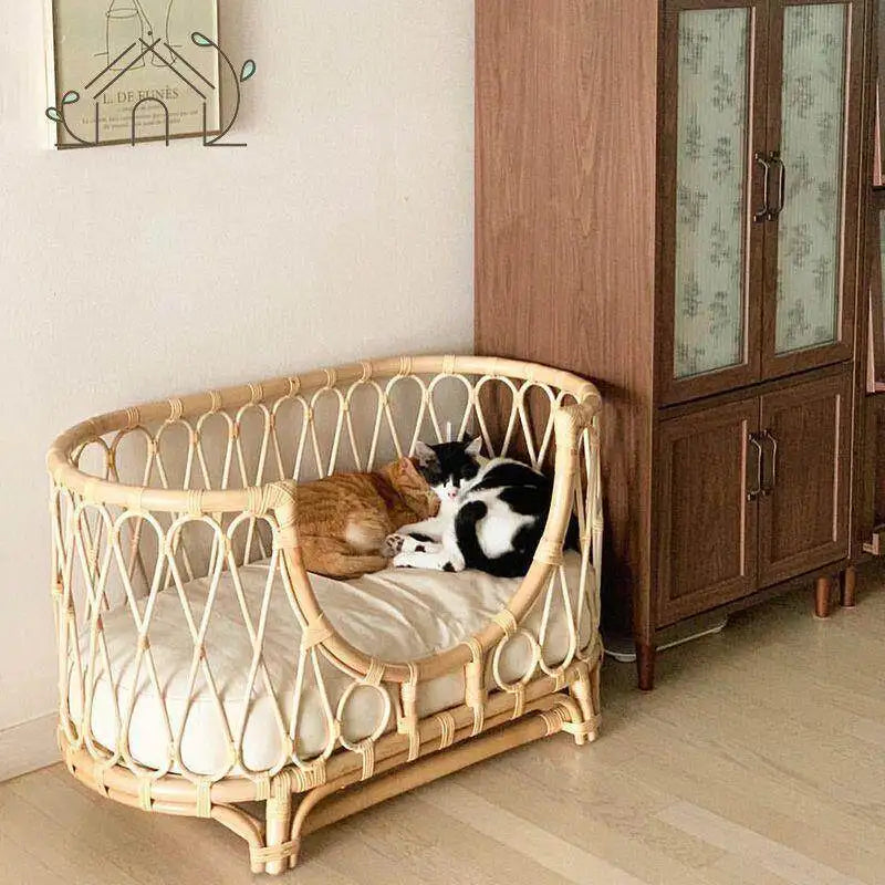 Natural Rattan Artist Pet Bed Weaving Princess Light Luxury Pet Bed Japanese Vintage Pet Products Haustierbett XY40CWC