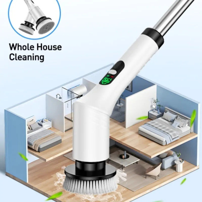 Electric Spin Scrubber 9 in 1 Cordless Cleaning Brush Telescopic Handle LED Display Wireless Bathroom Kitchen Floor Tile Cleaner