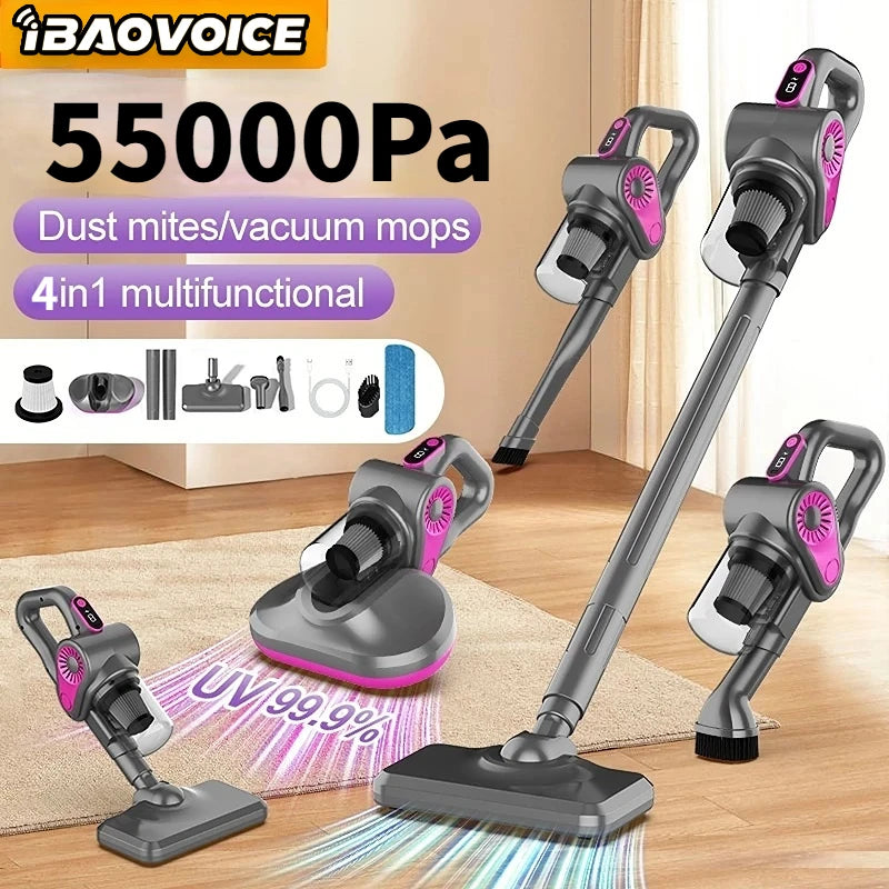 4-in-1 Cordless Stick Vacuum Cleaner 55000Pa Suction Power Powerful  Cordless Rechargeable Lithium Battery for Carpet Floor Pet