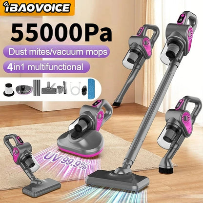 4-in-1 Cordless Stick Vacuum Cleaner 55000Pa Suction Power Powerful  Cordless Rechargeable Lithium Battery for Carpet Floor Pet