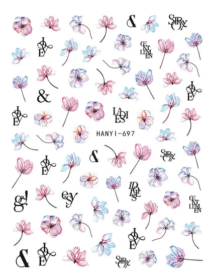 3d Nail Art Decals Elegant White RoyalBlue Roses Flowers Adhesive Sliders Nail Stickers Decoration For Nail Manicure