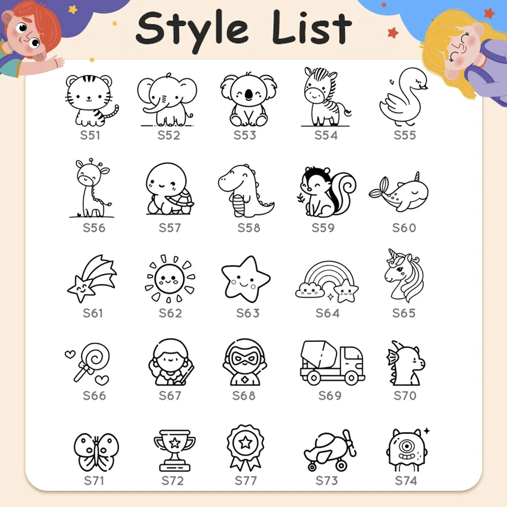 Cartoon Giraffe Customized Name Stamps for Kids,Personalized Waterproof Stamp for Clothing Name Seal for Student&Child