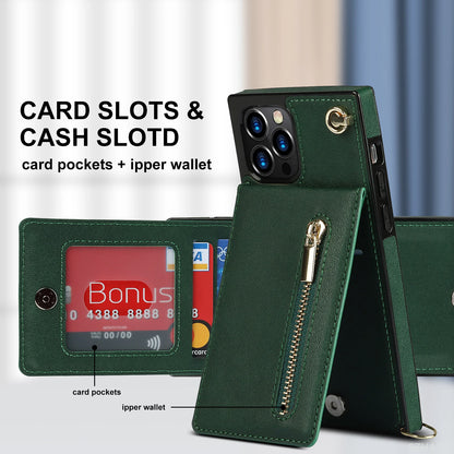 Zipper Wallet for IPhone 17 Air 16 16E 15 14 13 12 11 Pro Max Plus Case with Card Holder Lanyard Strap Crossbody Leather Cover