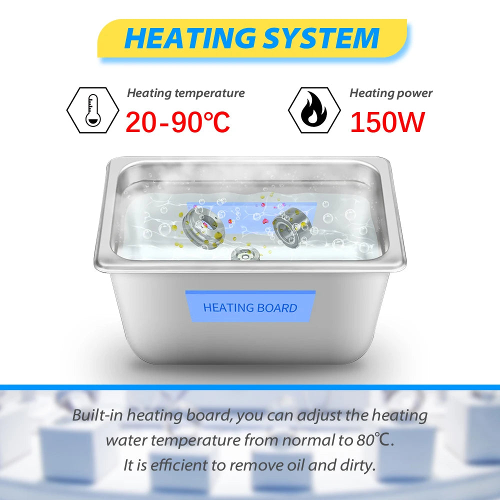 Ultrasonic Bath 3.2L 180W Cleaner Machine Power Adjust Hot Water Cleaning Bath Oil Nozzle Spark Plug Small Fuel