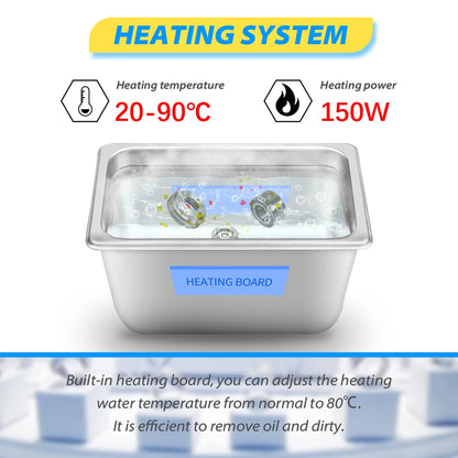 Ultrasonic Bath 3.2L 180W Cleaner Machine Power Adjust Hot Water Cleaning Bath Oil Nozzle Spark Plug Small Fuel