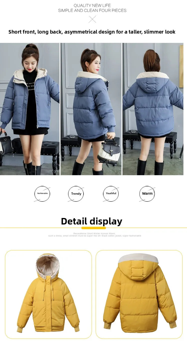 Women's Thickened Cotton Jacket Bread Style Loose Fit Short Coat Winter Outerwear Korean Version Student Friendly Zipper Closure
