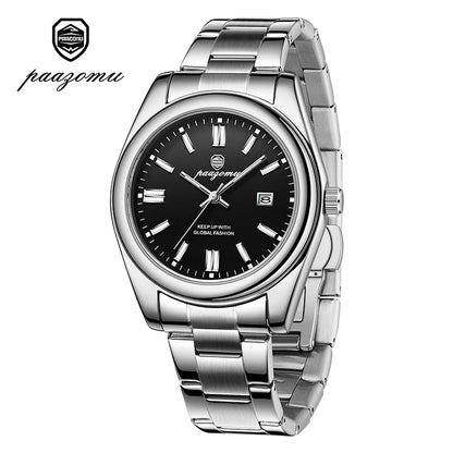 2026 PAAZOMU Fashion Men Stainless Steel Watch Luxury Calendar Quartz Wrist Watch Business Watches Man Clock relogio masculino