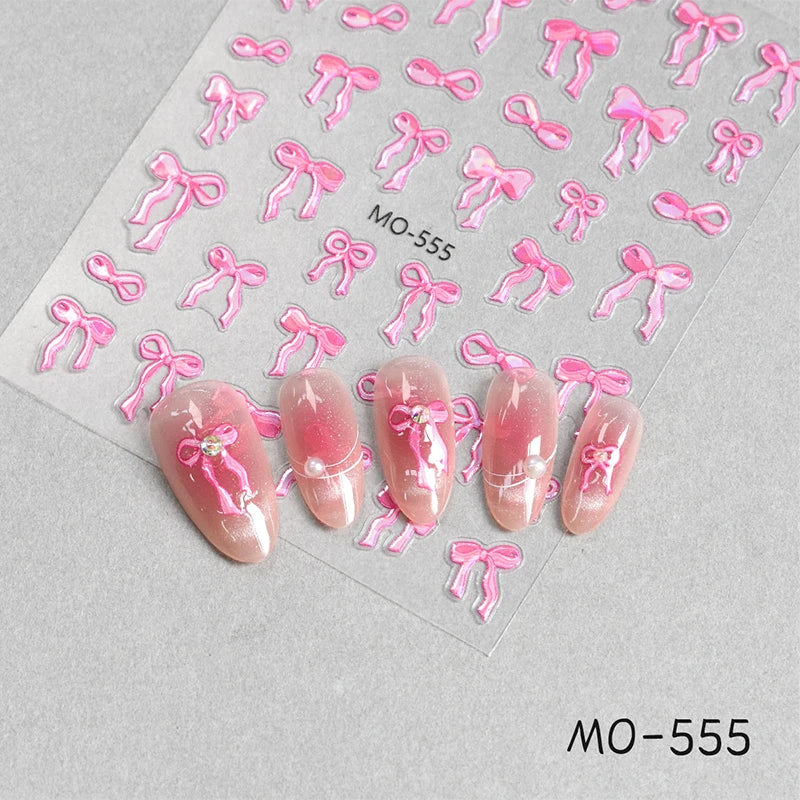 3D White Bowknot Flower Nail Art Sticker Ultra-thin Self-Adhesive Slider Summer Nail Art Decal Decoration DIY Manicure Accesorie
