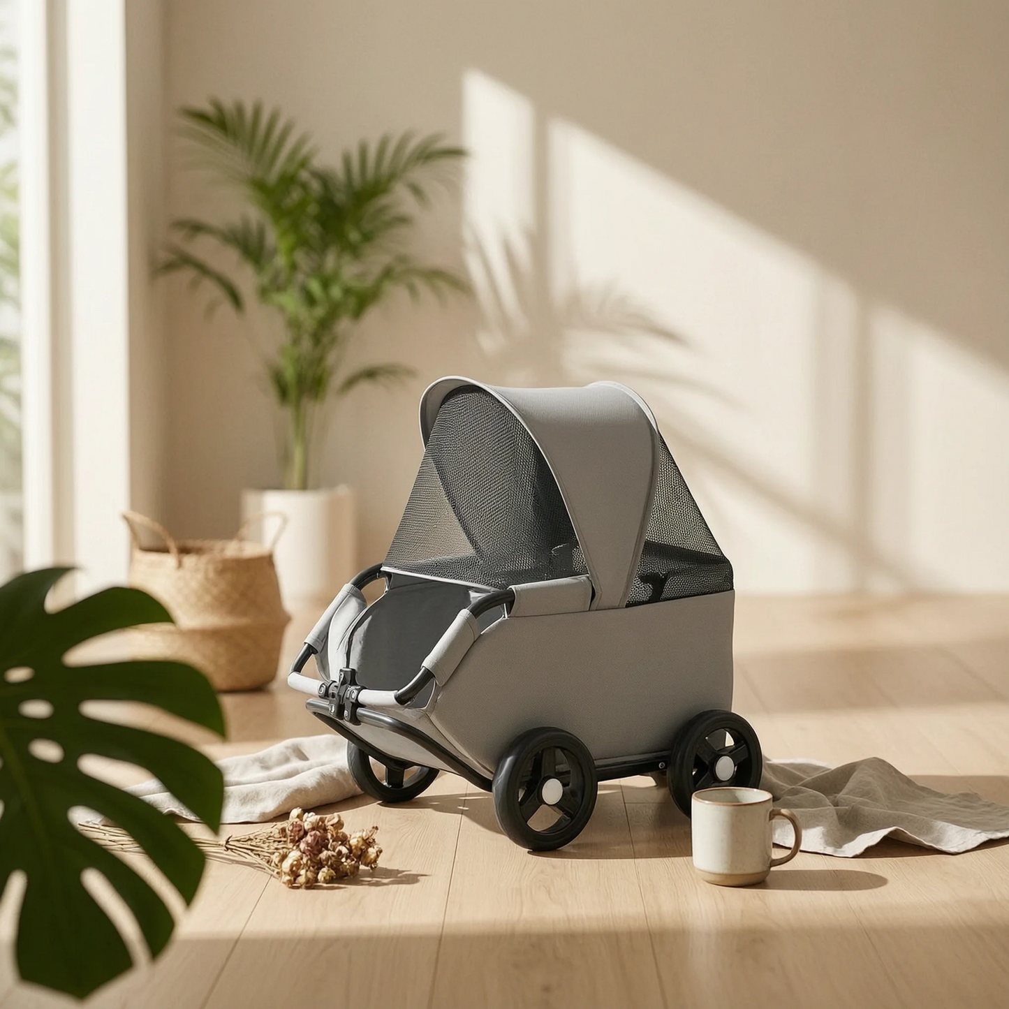 Four-Wheel Pet Stroller Compact Dog Stroller with Canopy Easy-to-Maneuver Roomy for Dogs, Outdoor Walks, Travel