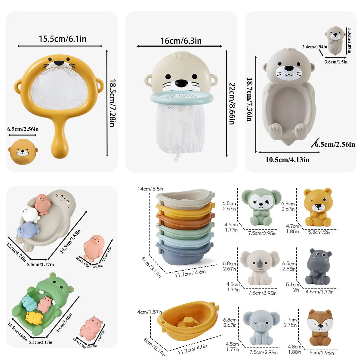 Children Otter Bath Toy Infant Float Ball Set Stackable Floating Boat Soft Water Play Toy Beach Swimming Pool Gift