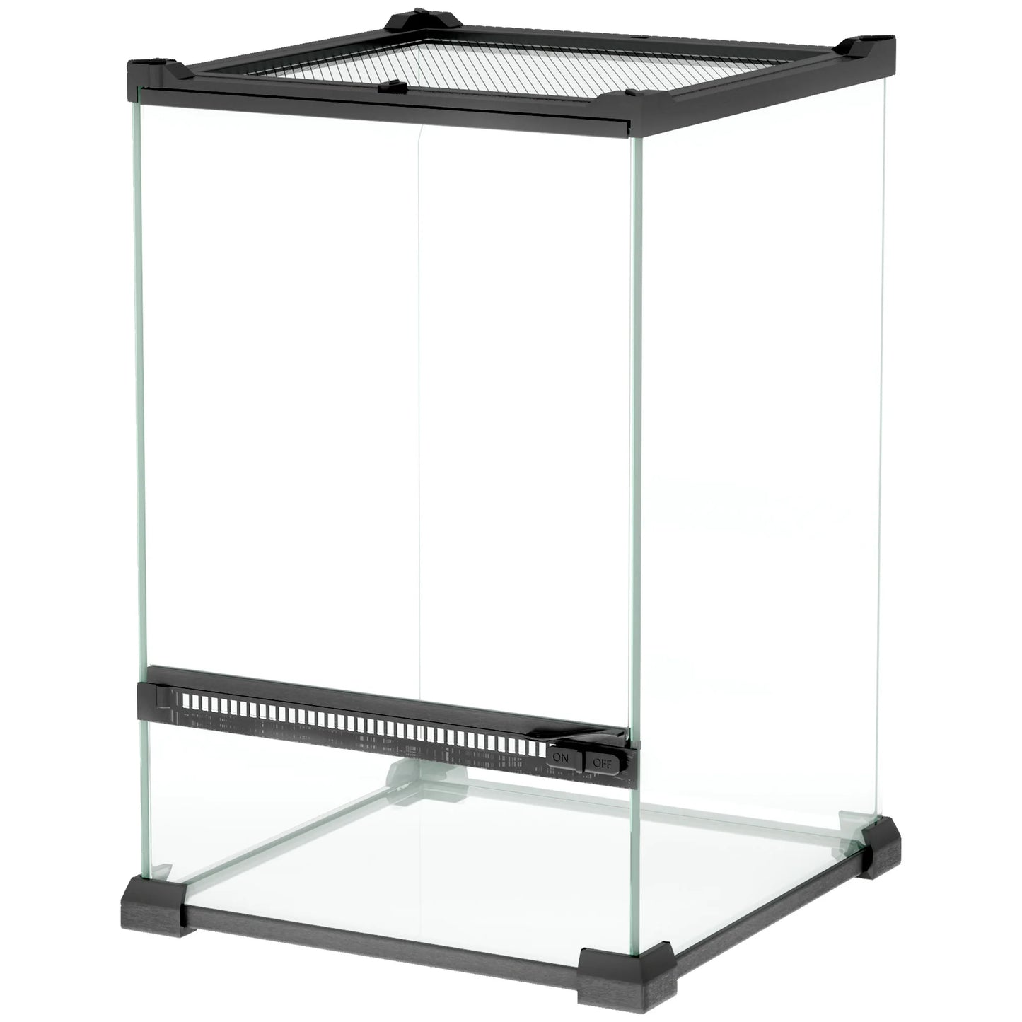 Glass terrarium for reptiles, vivarium 12 L with a metal trellis lid, 20x20x30 cm, black