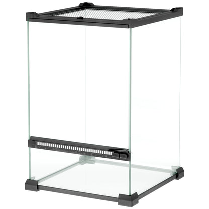 Glass terrarium for reptiles, vivarium 12 L with a metal trellis lid, 20x20x30 cm, black