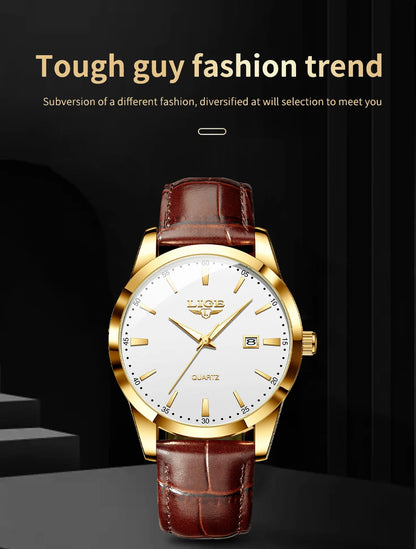 LIGE Fashion Brown Leather Watch Men Military Sports Men's Quartz Wristwatches Casual Waterproof Chronograph Relogios Masculino